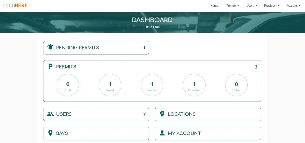 displays the permit portal dashboard layout